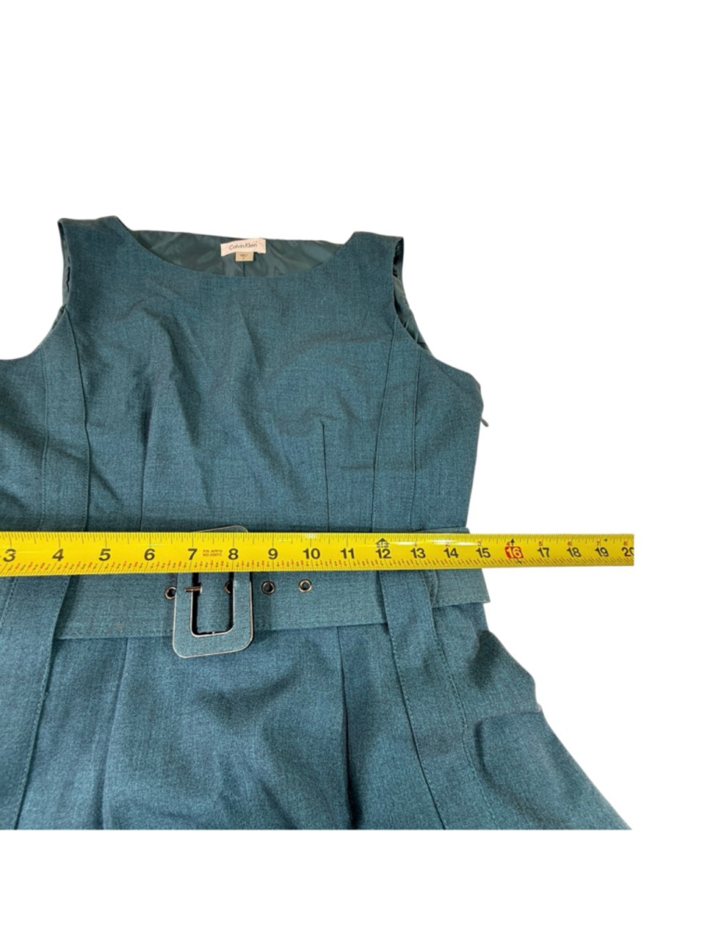 Calvin Klein Teal Sheath Dress Size 8 Belted Sleeveless Knee Length Work Office - Picture 5 of 7
